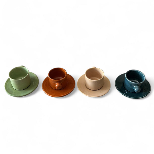 Moroccan Ceramic Espresso Cup & Saucer Set – Sold as Set of 4 per Color