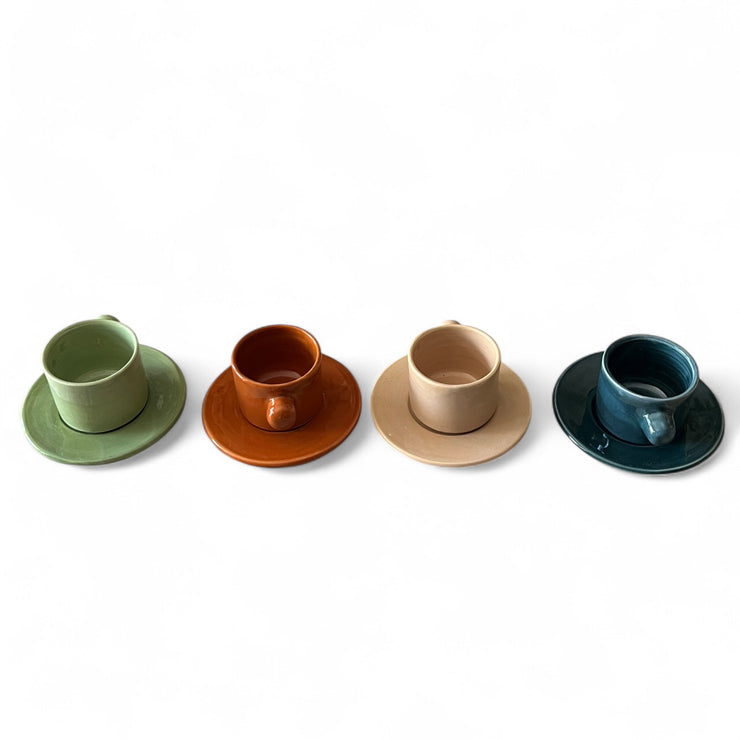 Moroccan Ceramic Espresso Cup & Saucer Set – Sold as Set of 4 per Color