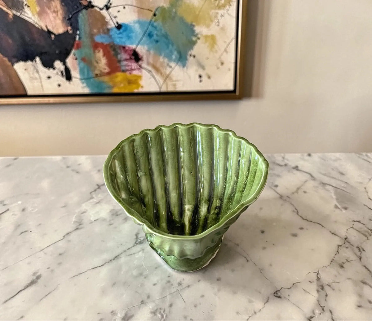 handmade ceramic pedestal bowl green glazed fruit bowl