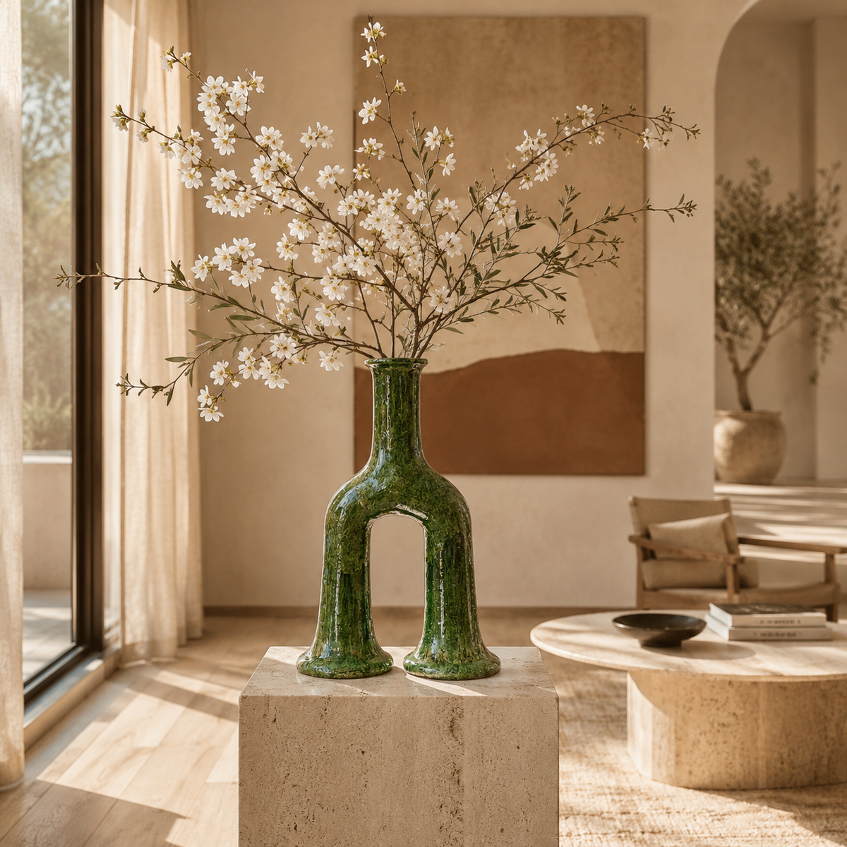 Handmade Tamegroute Double-Leg Green Vase