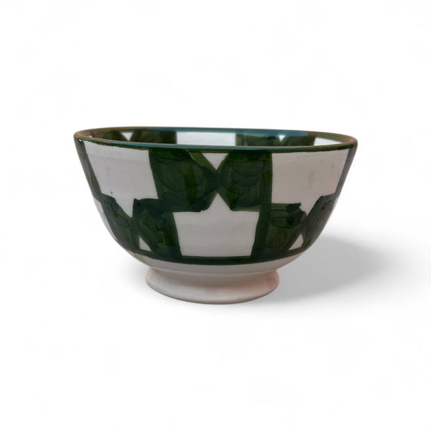  Handpainted Green & White Fes Moroccan Bowls (Set of 5 - 10 cm Diameter)