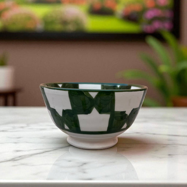  Handpainted Green & White Fes Moroccan Bowls (Set of 5 - 10 cm Diameter)