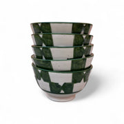  Handpainted Green & White Fes Moroccan Bowls (Set of 5 - 10 cm Diameter)