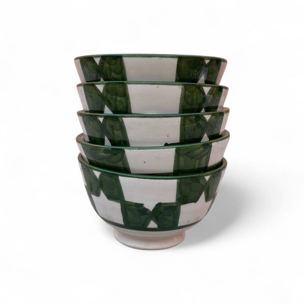  Handpainted Green & White Fes Moroccan Bowls (Set of 5 - 10 cm Diameter)