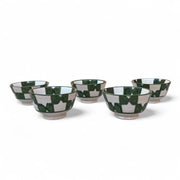  Handpainted Green & White Fes Moroccan Bowls (Set of 5 - 10 cm Diameter)