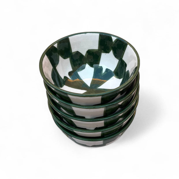  Handpainted Green & White Fes Moroccan Bowls (Set of 5 - 10 cm Diameter)