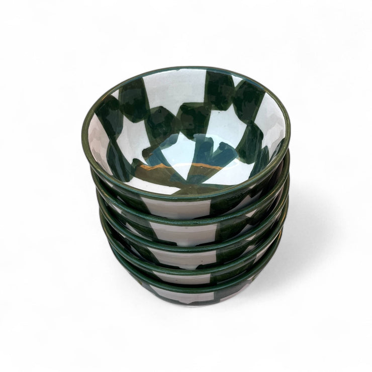  Handpainted Green & White Fes Moroccan Bowls (Set of 5 - 10 cm Diameter)