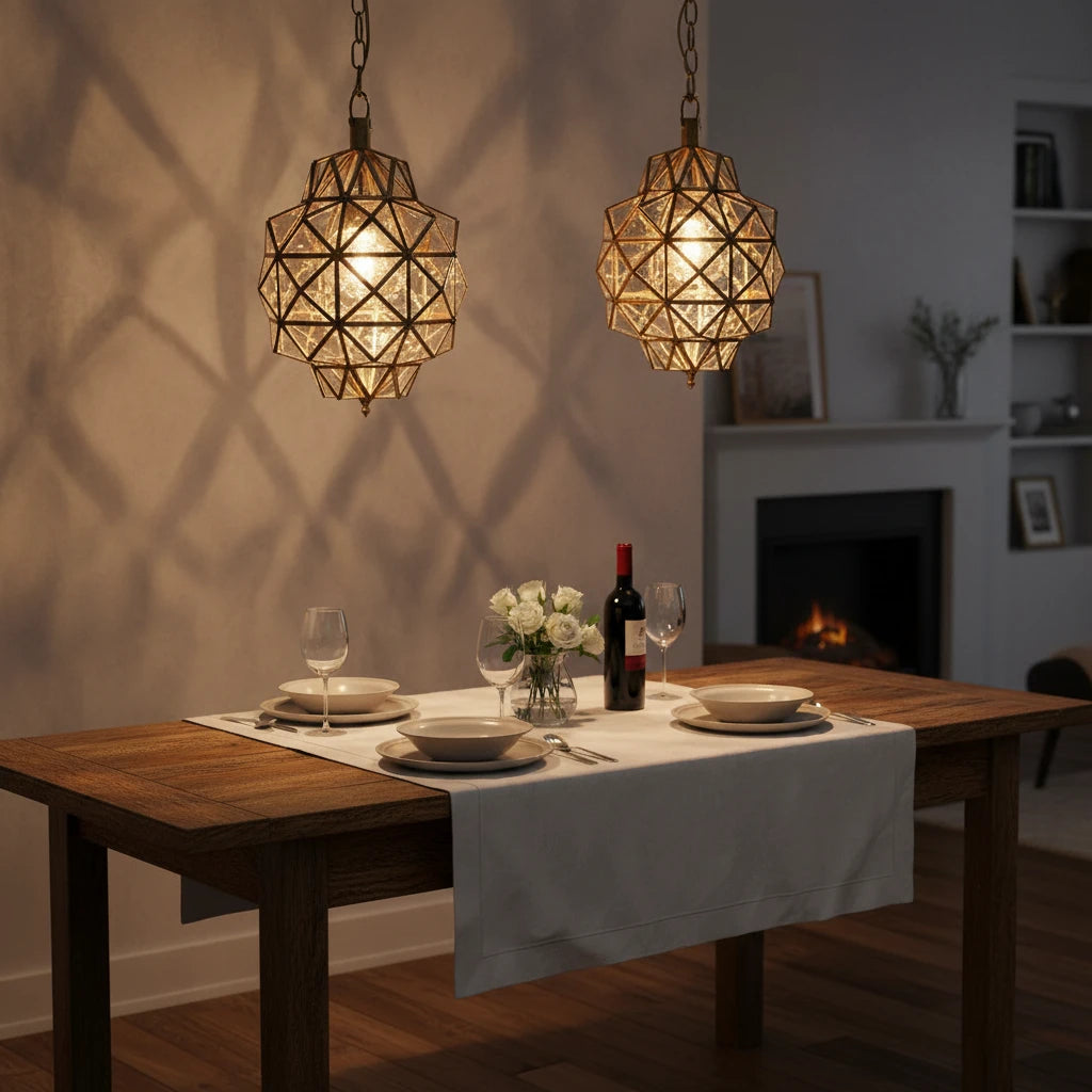 geometric brass glass hanging light moroccan
