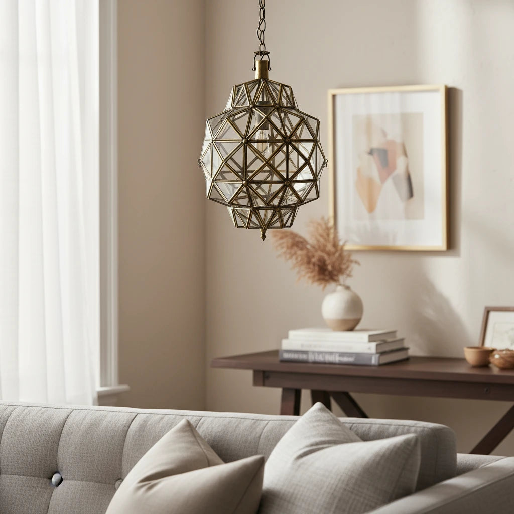 moroccan filigree brass glass pendant lamp