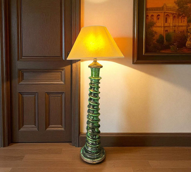 Tamegroute Floor Lamp – Sculptural Green Ceramic & Brass – Handmade in Morocco – 85 cm