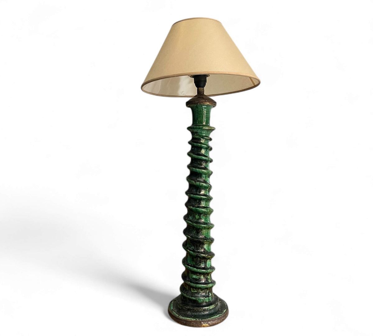 Tamegroute Floor Lamp – Sculptural Green Ceramic & Brass – Handmade in Morocco – 85 cm