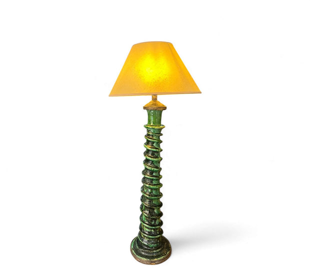 Tamegroute Floor Lamp – Sculptural Green Ceramic & Brass – Handmade in Morocco – 85 cm