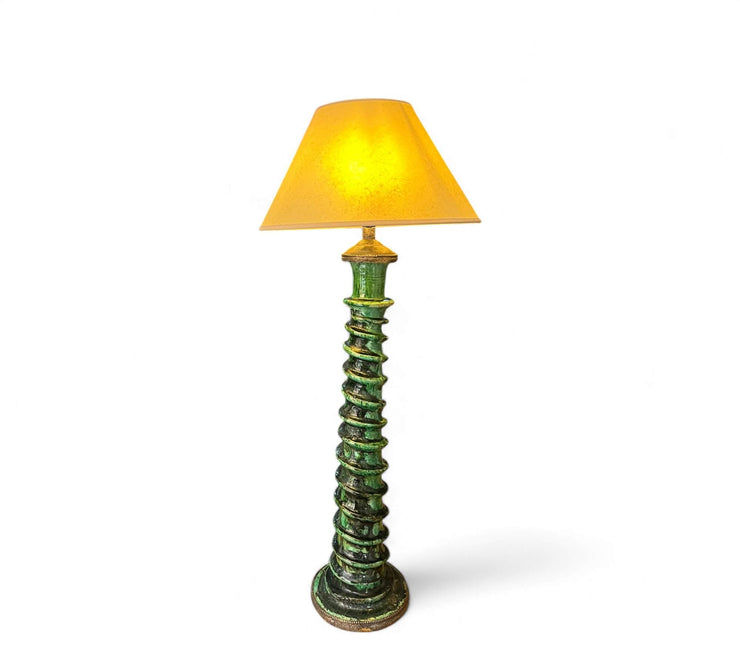 Tamegroute Floor Lamp – Sculptural Green Ceramic & Brass – Handmade in Morocco – 85 cm