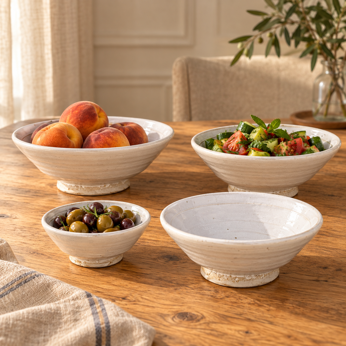 Handmade white Tamegroute ceramic bowl with a glazed finish.