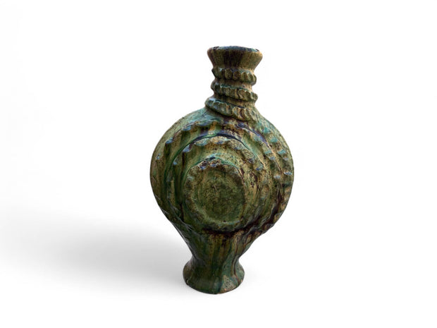 Artisan Handmade Moroccan Tamegroute  Green Glazed terracotta Vase