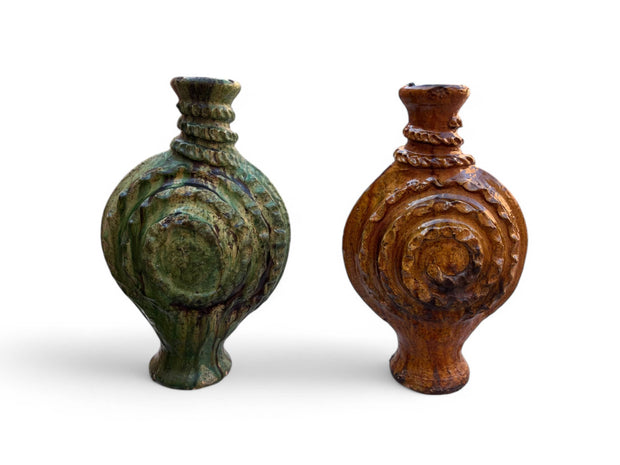 Artisan Handmade Moroccan Tamegroute  Green Glazed terracotta Vase