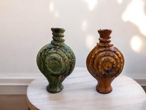 Artisan Handmade Moroccan Tamegroute  Green Glazed terracotta Vase