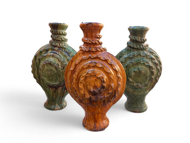 Artisan Handmade Moroccan Tamegroute  Green Glazed terracotta Vase