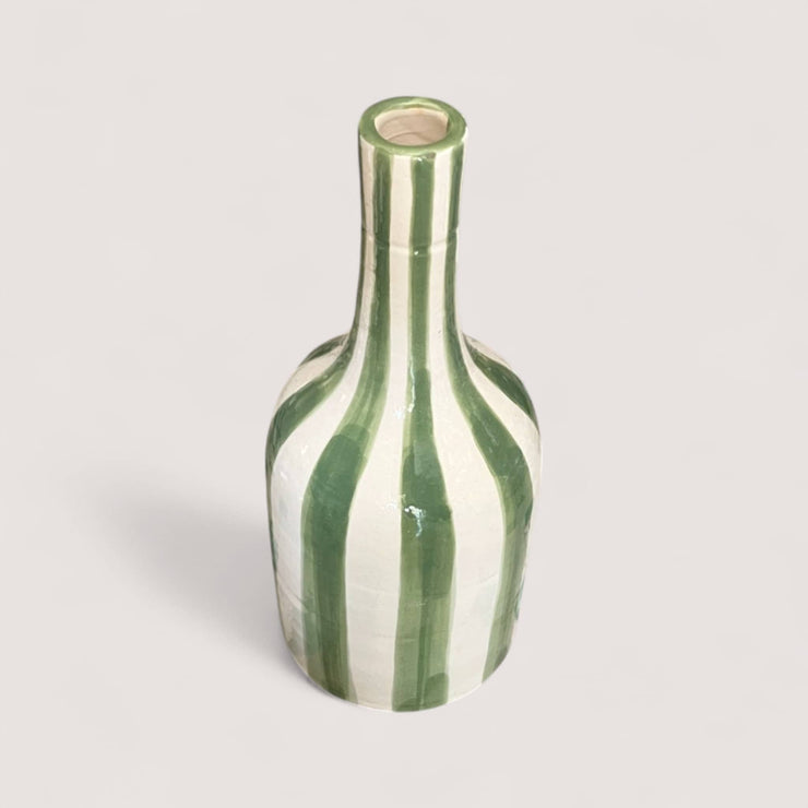 Bring a Natural Touch with This Handcrafted Green & White Striped Vase (24 cm / 28 cm)