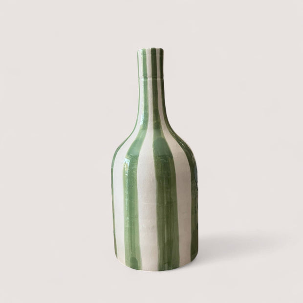 Bring a Natural Touch with This Handcrafted Green & White Striped Vase (24 cm / 28 cm)