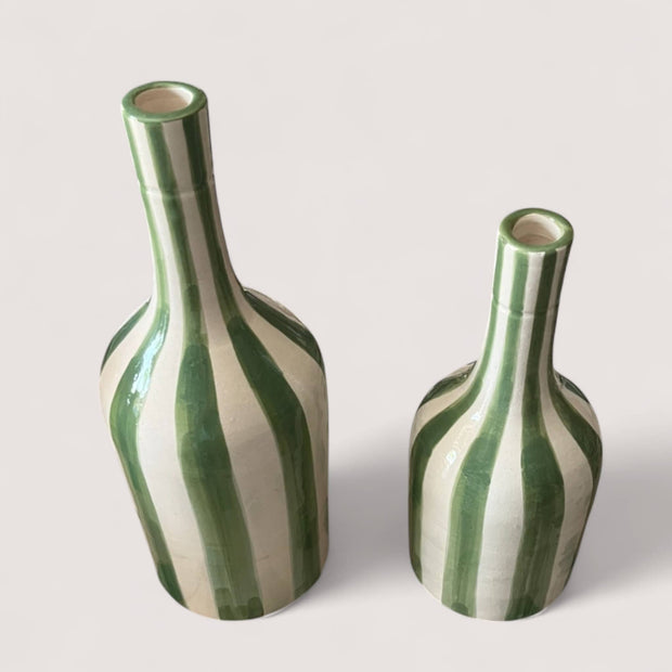Bring a Natural Touch with This Handcrafted Green & White Striped Vase (24 cm / 28 cm)