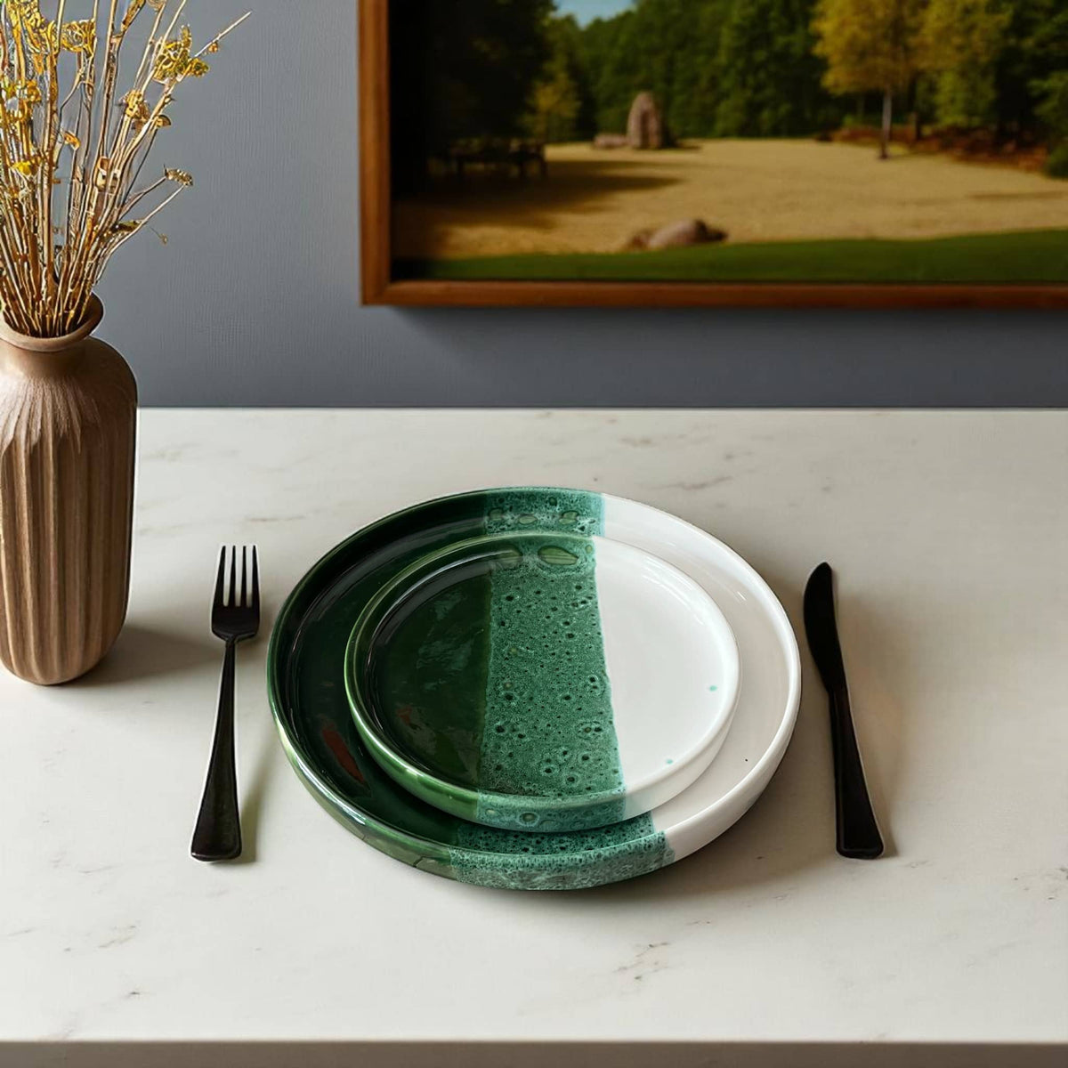 Handmade Green & White Speckled Moroccan Plates