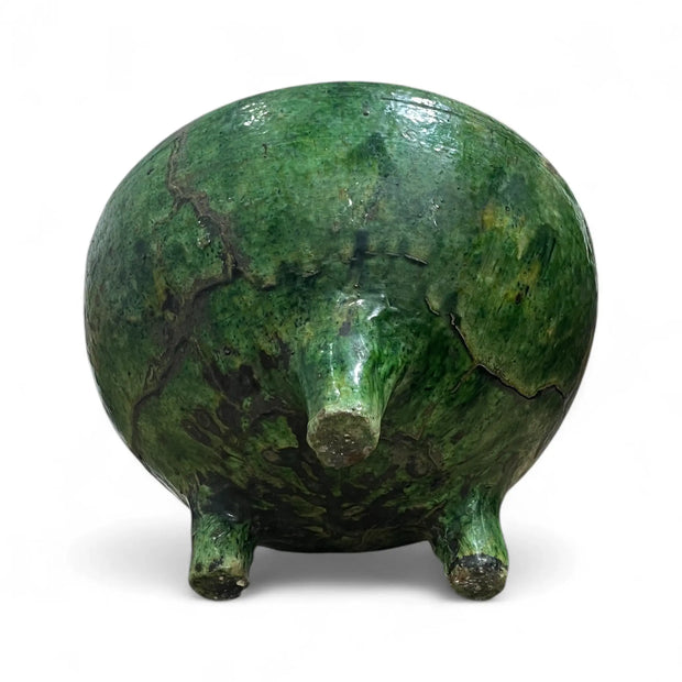 Green ceramic bowl Planter with three legs on a white background