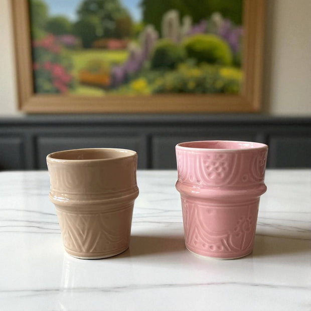 Hand-Engraved Moroccan Ceramic Cups – Set of 6