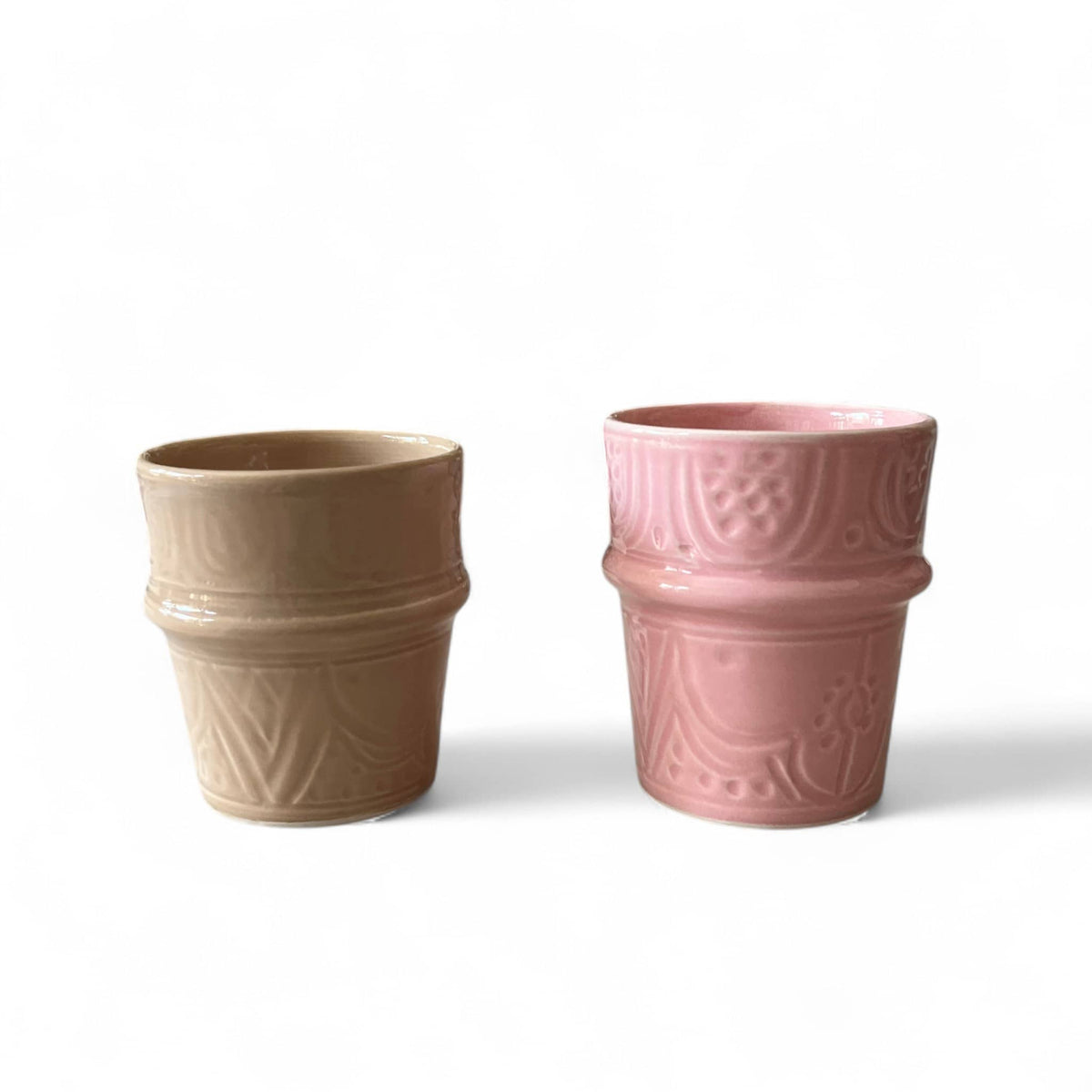 Hand-Engraved Moroccan Ceramic Cups – Set of 6
