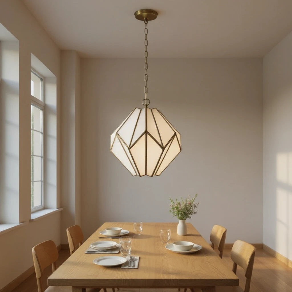 moroccan brass geometric pendant light milky glass