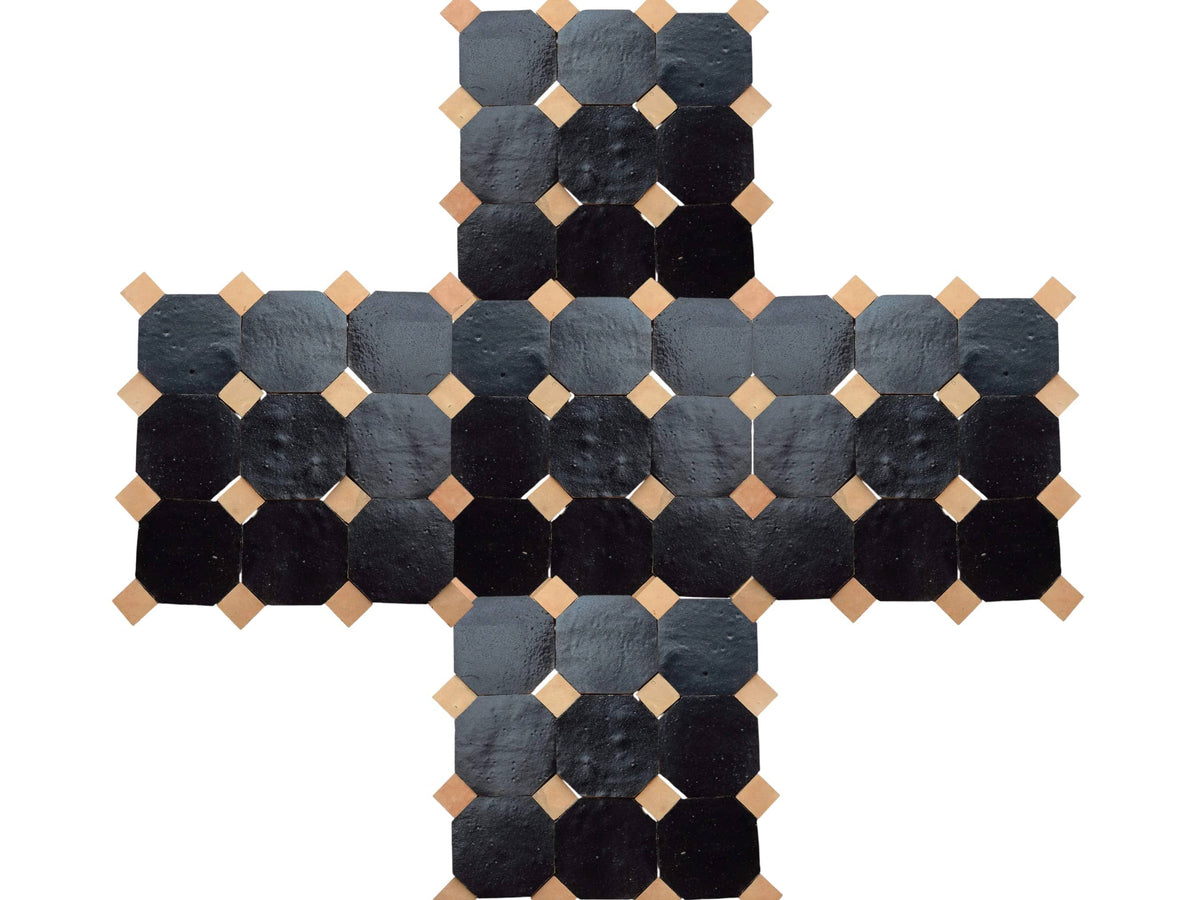 Handcrafted Black & Natural Moroccan Zellige Tiles