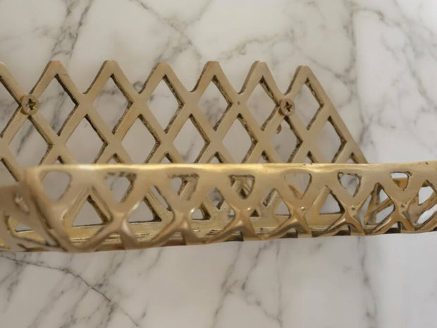 Handcrafted Unlacquered Brass Wall Shelf for Shower - Grid Bathroom Shelf