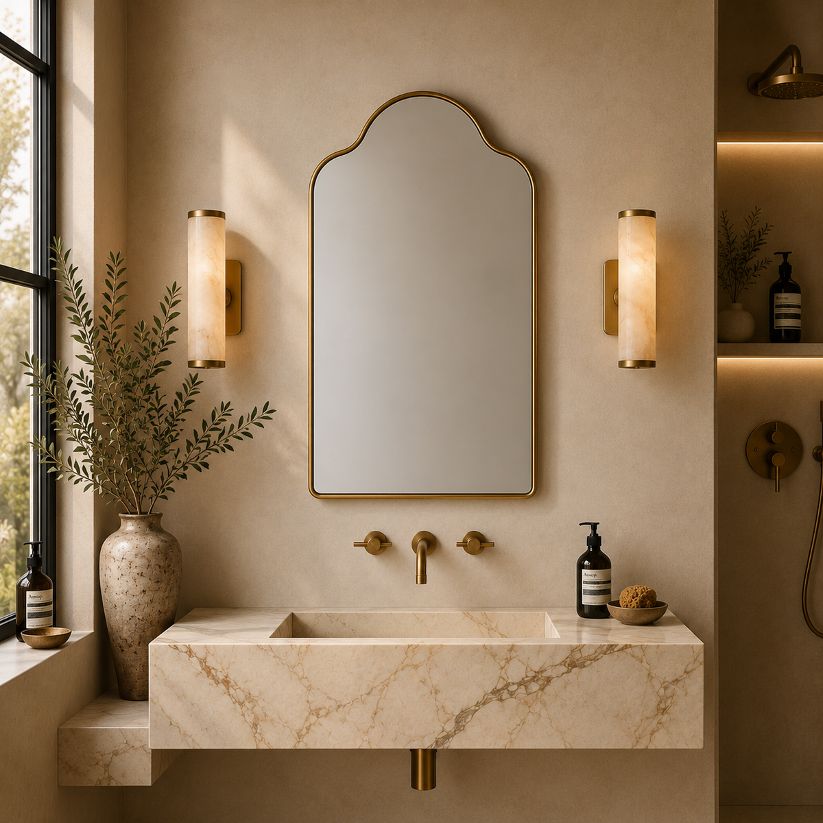 Handmade Antique Brass Arch Mirror | Moroccan Wall Mirror