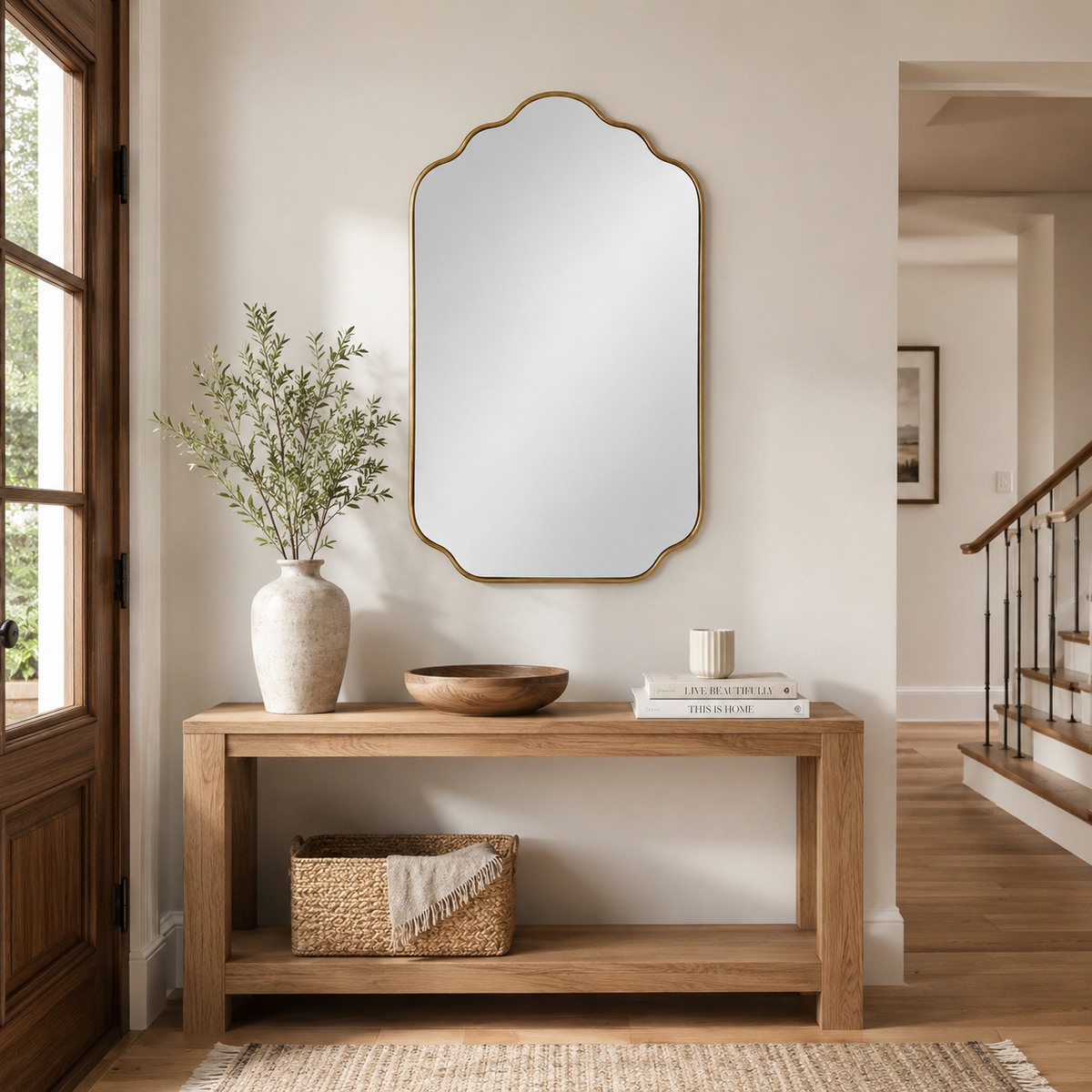Handmade Antique Brass Scalloped Wall Mirror