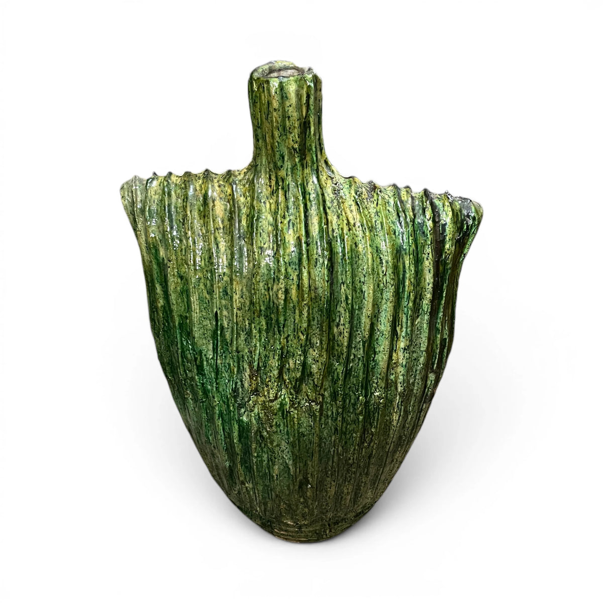 Large Sculptural Tamegroute Floor Vase | Handmade Moroccan Green Ceramic Vase (90 cm)