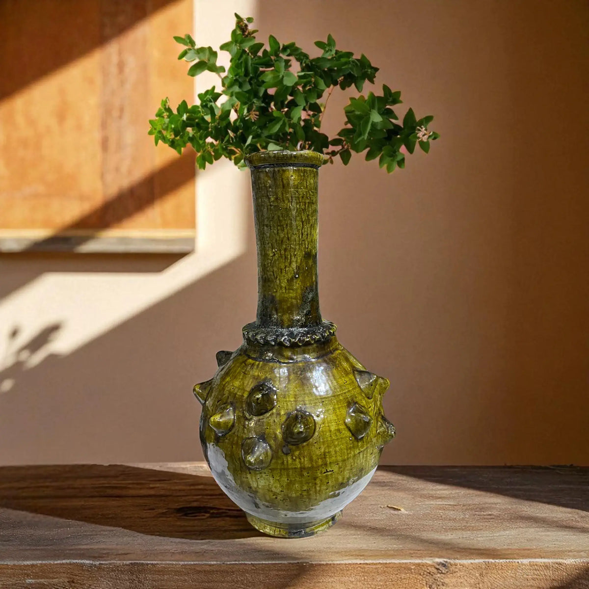 Handmade Tamegroute Yellow Vase – 42 cm Moroccan Pottery