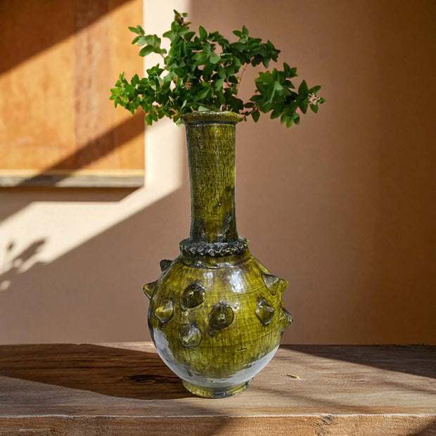 Handmade Tamegroute Yellow Vase – 42 cm Moroccan Pottery