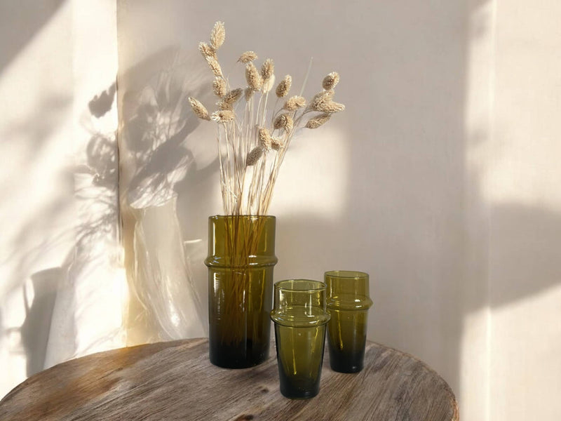 Handmade Moroccan Beldi Carafe - Recycled Glass Vase with Unique Artisanal Charm