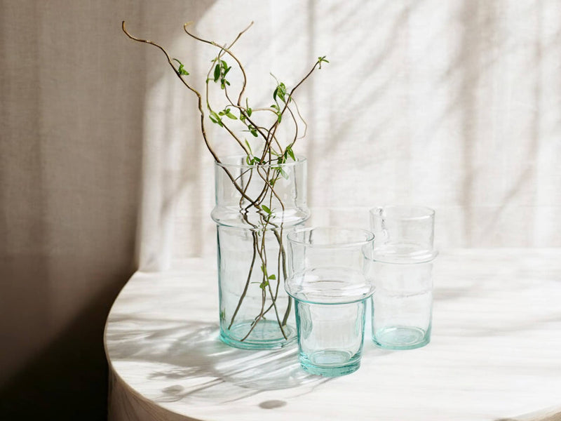 Handmade Moroccan Beldi Carafe - Recycled Glass Vase with Unique Artisanal Charm