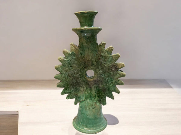 Handmade Tamegroute Green Ceramic Candle Holders - Sun Design