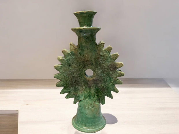 Handmade Tamegroute Green Ceramic Candle Holders - Sun Design