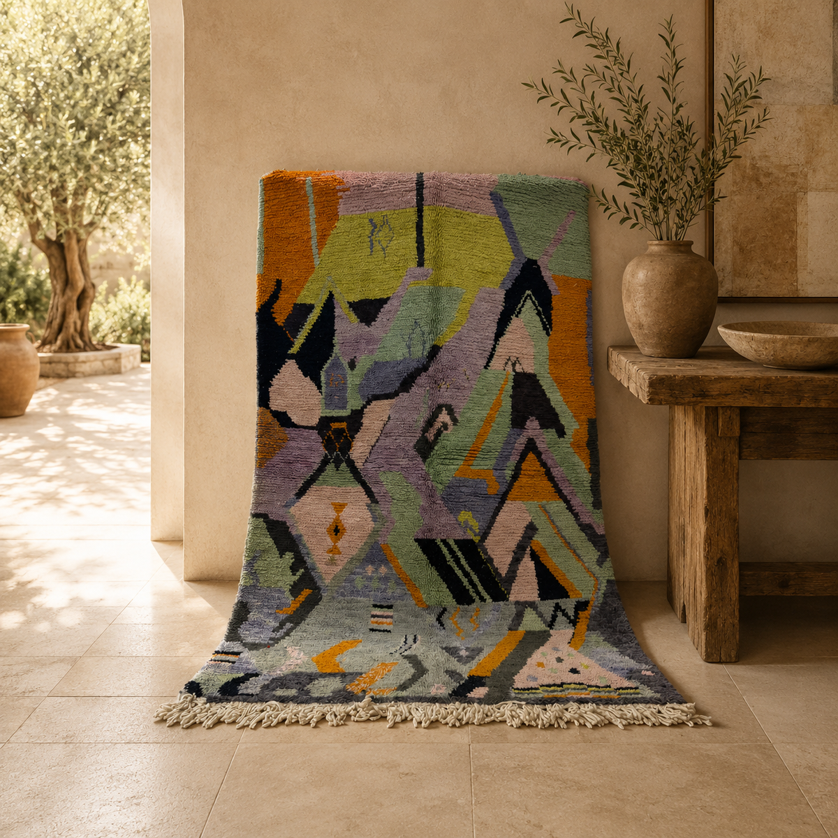 Handwoven Moroccan Bjaad Carpet – Atlas Reverie (249 × 153 cm)