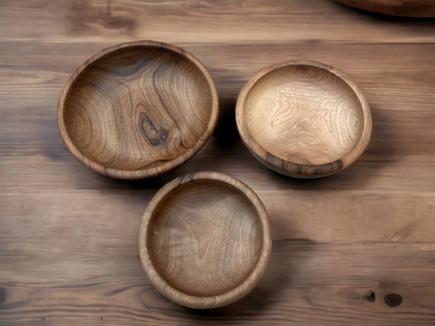 Handcrafted Moroccan Walnut Wood Salad and Soup Bowls. 