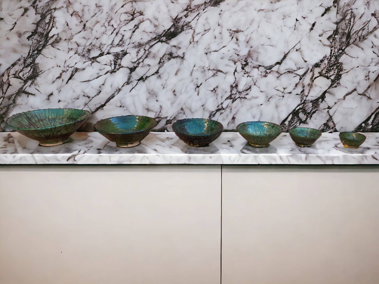Tamegroute Bowls, Handmade Bowls, Bowls Green Glazed Pottery, Pedestal Bowl, Serving bowls, Salad Bowls, nesting bowls handmade in Morocco