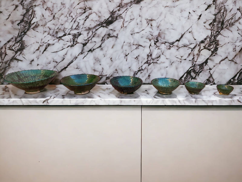 Tamegroute Bowls, Handmade Bowls, Bowls Green Glazed Pottery, Pedestal Bowl, Serving bowls, Salad Bowls, nesting bowls handmade in Morocco