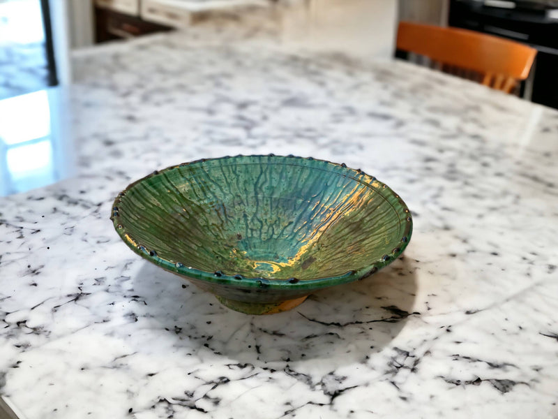Tamegroute Bowls, Handmade Bowls, Bowls Green Glazed Pottery, Pedestal Bowl, Serving bowls, Salad Bowls, nesting bowls handmade in Morocco