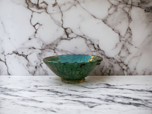 Tamegroute Bowls, Handmade Bowls, Bowls Green Glazed Pottery, Pedestal Bowl, Serving bowls, Salad Bowls, nesting bowls handmade in Morocco