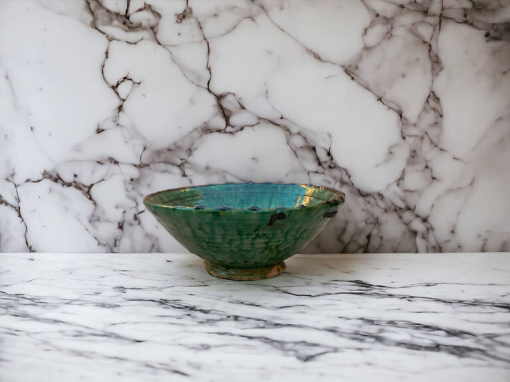 Tamegroute Bowls, Handmade Bowls, Bowls Green Glazed Pottery, Pedestal Bowl, Serving bowls, Salad Bowls, nesting bowls handmade in Morocco