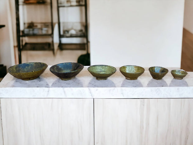 Tamegroute Bowls, Handmade Bowls, Bowls Ochre Glazed Pottery, Pedestal Bowl, Serving bowls, Salad Bowls, nesting bowls handmade in Morocco