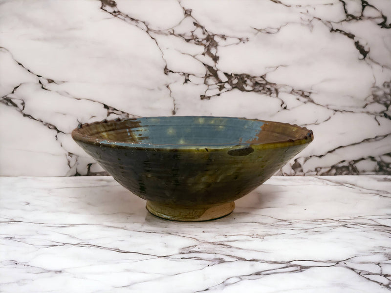 Tamegroute Bowls, Handmade Bowls, Bowls Ochre Glazed Pottery, Pedestal Bowl, Serving bowls, Salad Bowls, nesting bowls handmade in Morocco